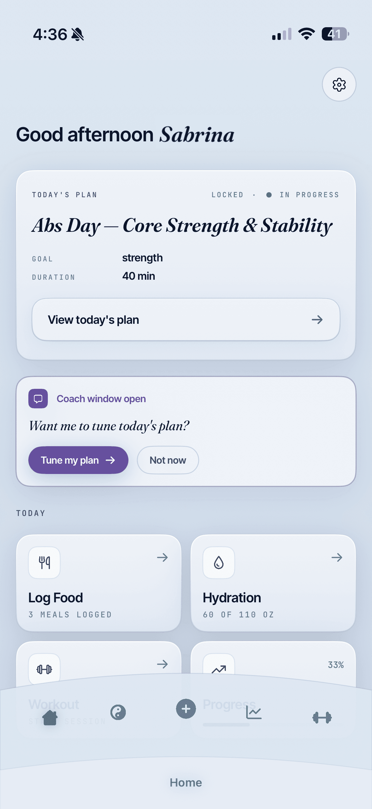 Habit Tuner home screen showing today's drafted plan